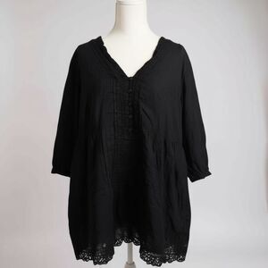 Johnny Was Black Eyelet Blouse Size Large Boho Embroidered Cotton Top